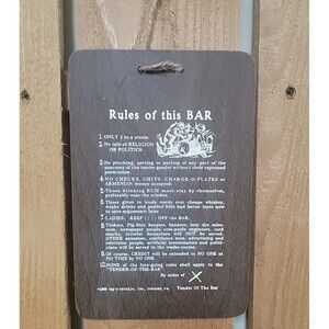 BAR RULES SIGN PLAQUE - RULES OF THIS BAR - MAN CAVE DECOR 9" x 6"